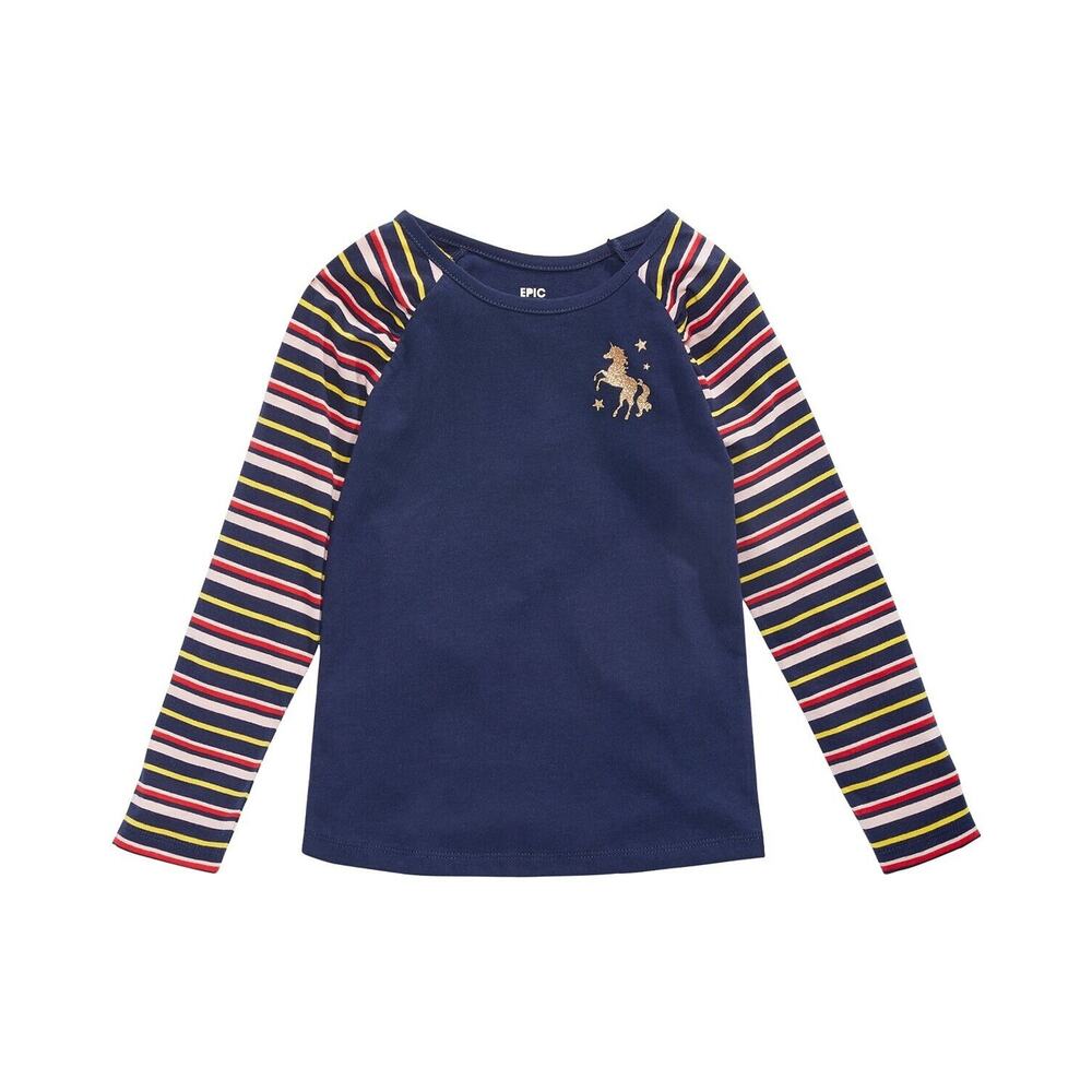 Epic Threads toddler girls navy striped unicorn long sleeve t-shirt 4T